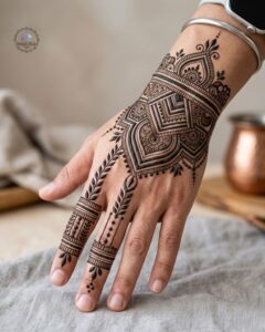 Gents mehndi design royal pattern for groom full hand
