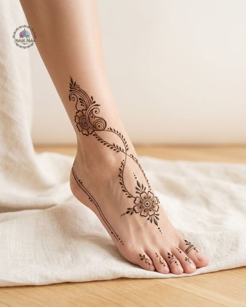 trending simple mehndi designs for feet 2025