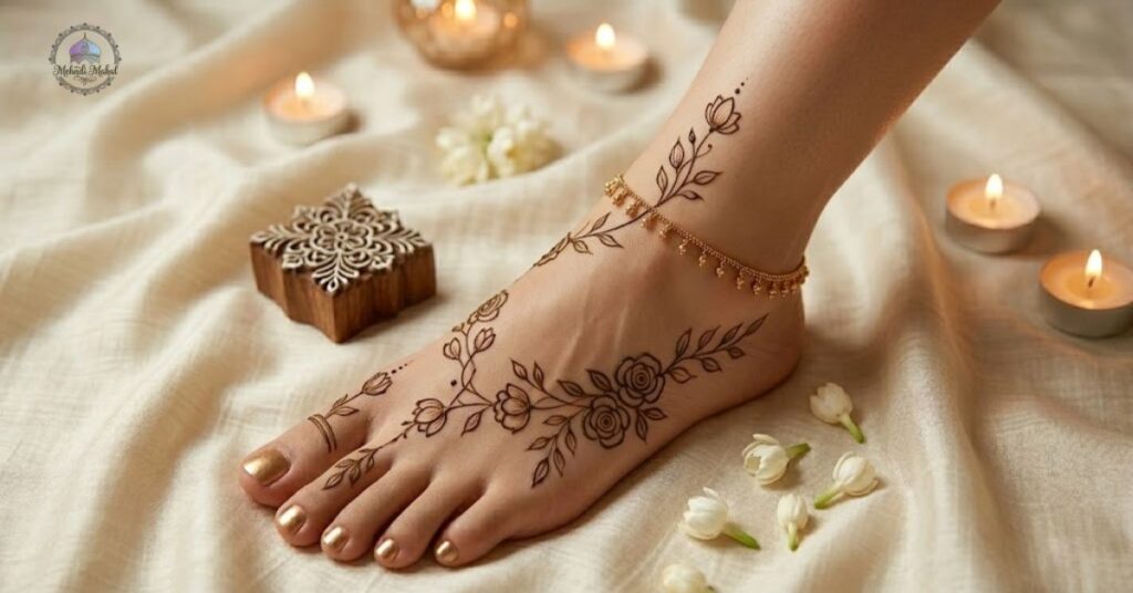 Best Floral Foot Mehndi for Minimalist Brides
