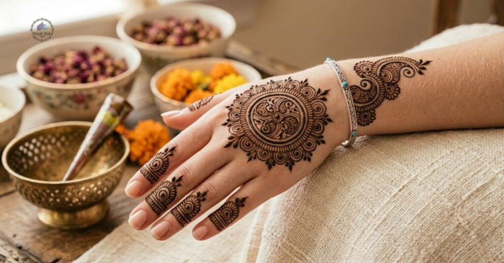 Circle Mehndi Designs with Paisley Patterns