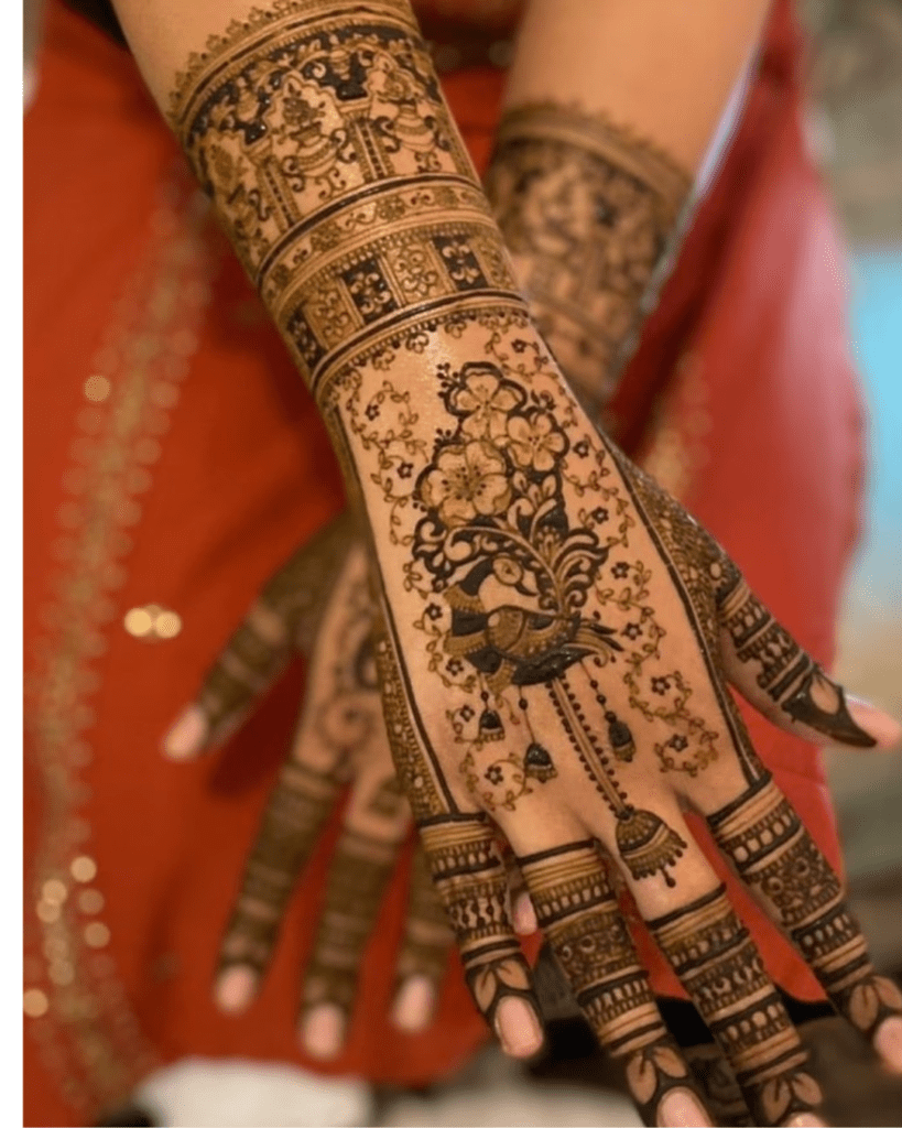 2026 Bridal Full Hand Mehndi Design — Royal Peacock & Floral Henna with Jewellery Motifs
