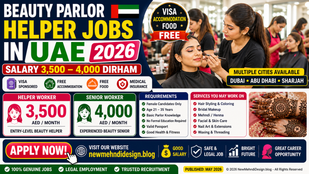 Beauty Parlor Helper Jobs in UAE 2026 Salary 3,500 – 4,000 Dirham