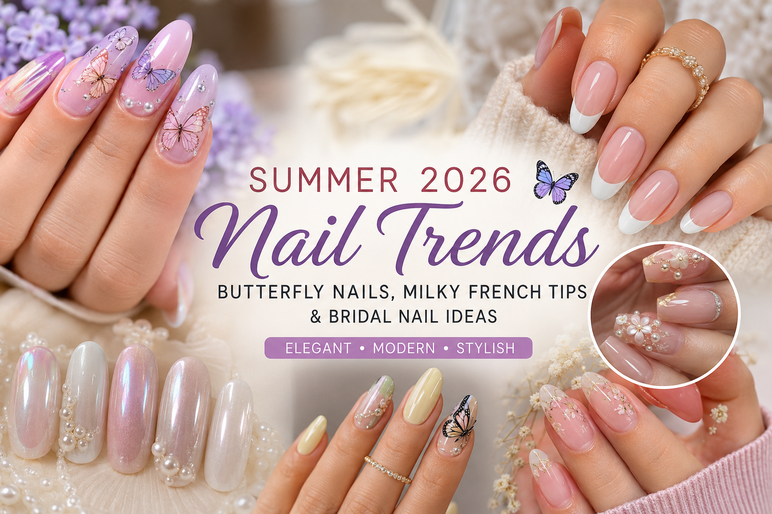 Summer 2026 Nail Trends: Butterfly Nails, Milky French Tips & Bridal Nail Ideas